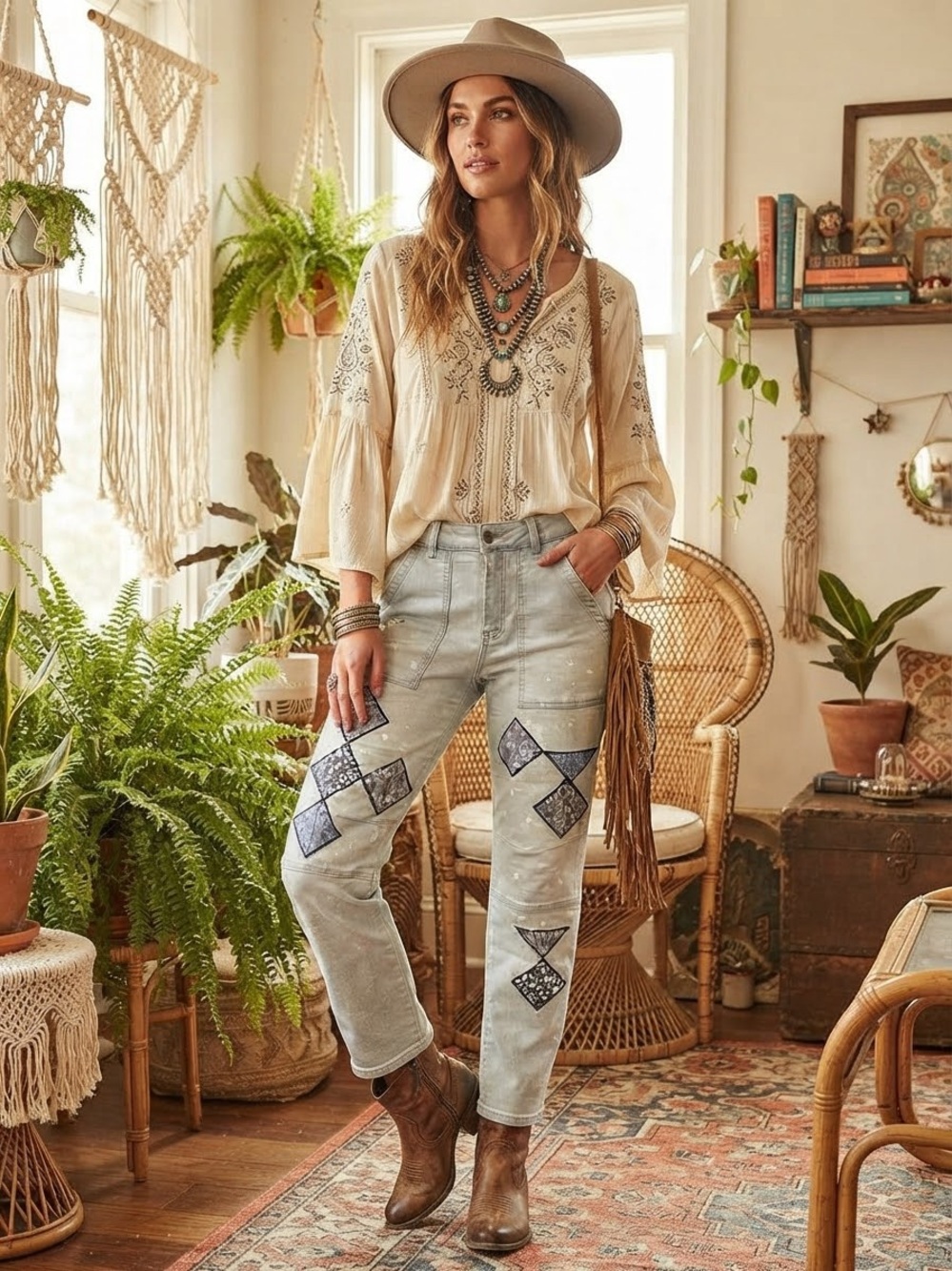 Easel Womens Light Gray Patchwork Jeans Navy Bandana Details Small